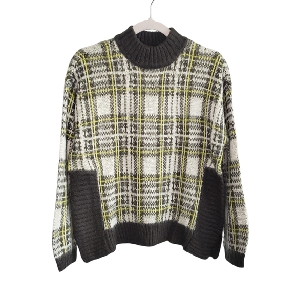 Nine West yellow & gray plaid mock neck sweater - Picture 2 of 10
